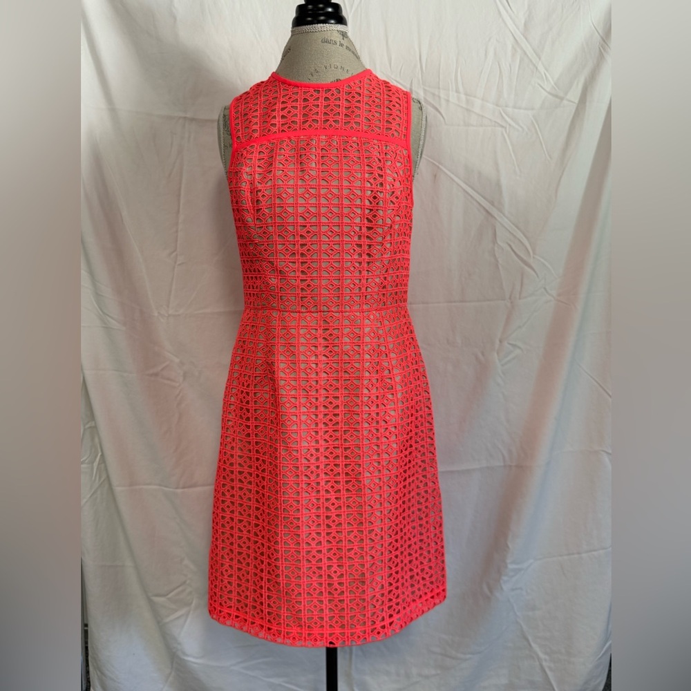 Shoshanna Neon Coral Lace Midi Dress